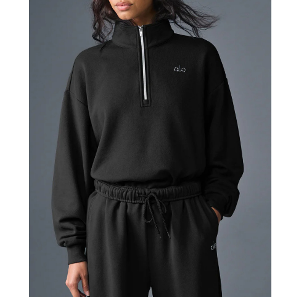 Alo Yoga Accolade 1/4 Zip Pullover Hoodie Black Size XS